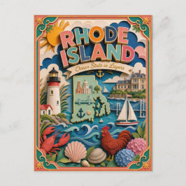 PopCut Staaten Rhode Island Farbige 3D-Papierkunst Postkarte