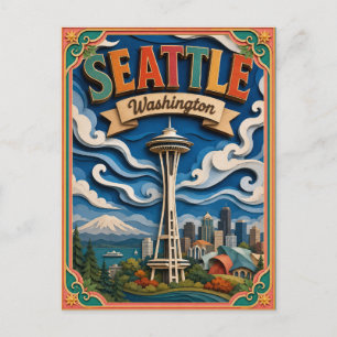 PopCut Staaten Seattle Washington Papierkunst Postkarte