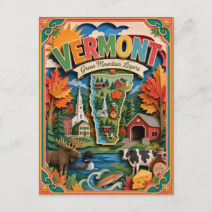 PopCut Staaten Vermont Farbige 3D-Papierkunst Postkarte
