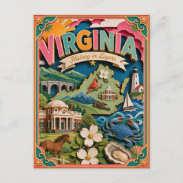 PopCut Staaten Virginia Farbige 3D-Papierkunst Postkarte