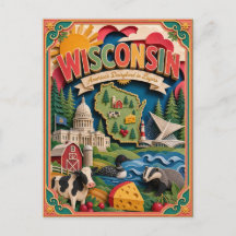 PopCut Staaten Wisconsin Farbige 3D-Papierkunst