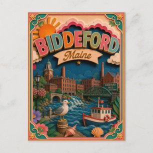 PopCut States Biddeford Maine Papierkunst Postkarte