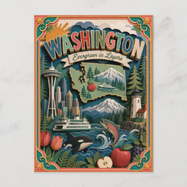 PopCut USA Washington Bunte 3D Papierkunst Postkarte
