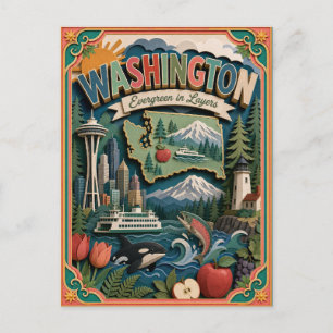 PopCut USA Washington Bunte 3D Papierkunst Postkarte