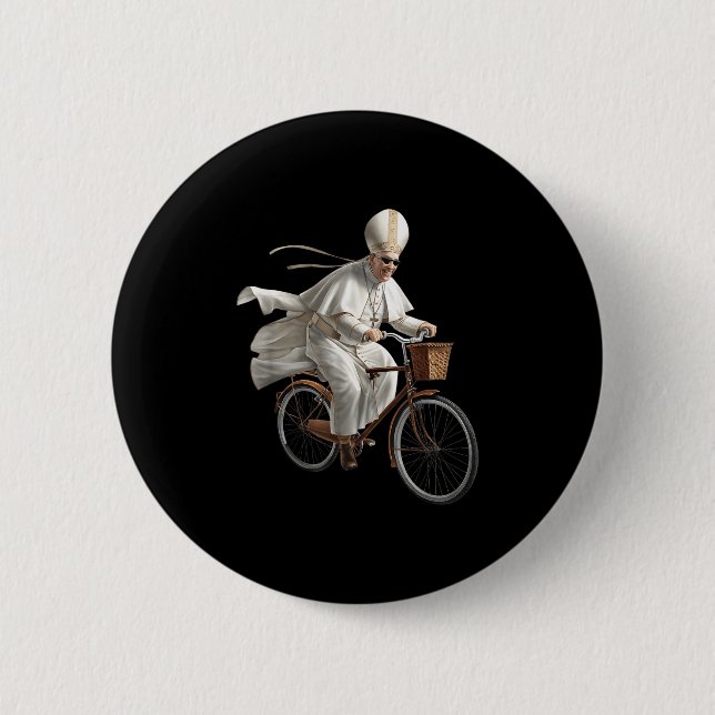 Pope Riding Bike Bicycle Catholic Church Bible Scr Button (Vorderseite)