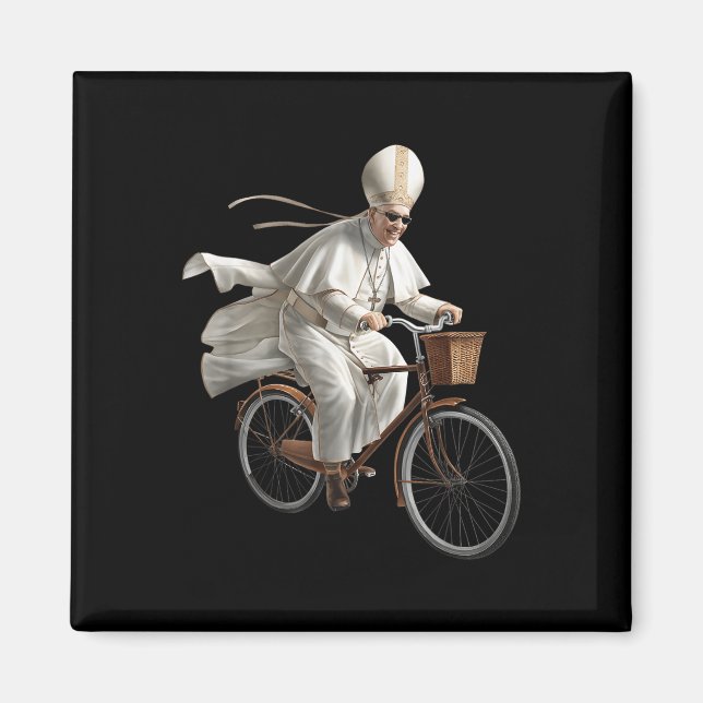 Pope Riding Bike Bicycle Catholic Church Bible Scr Magnet (Vorne)