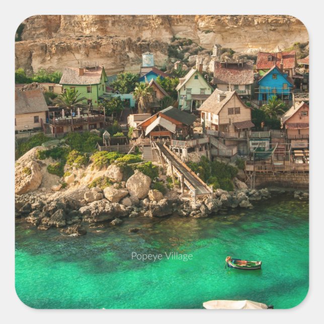 Popeye Village, Malta Quadratischer Aufkleber (Vorderseite)