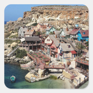 Popeye Village Malta Quadratischer Aufkleber