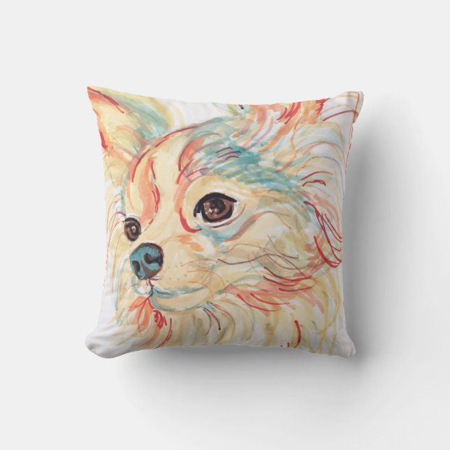 Popkunst langhaariges Chihuahuakissen Kissen (Vorderseite)
