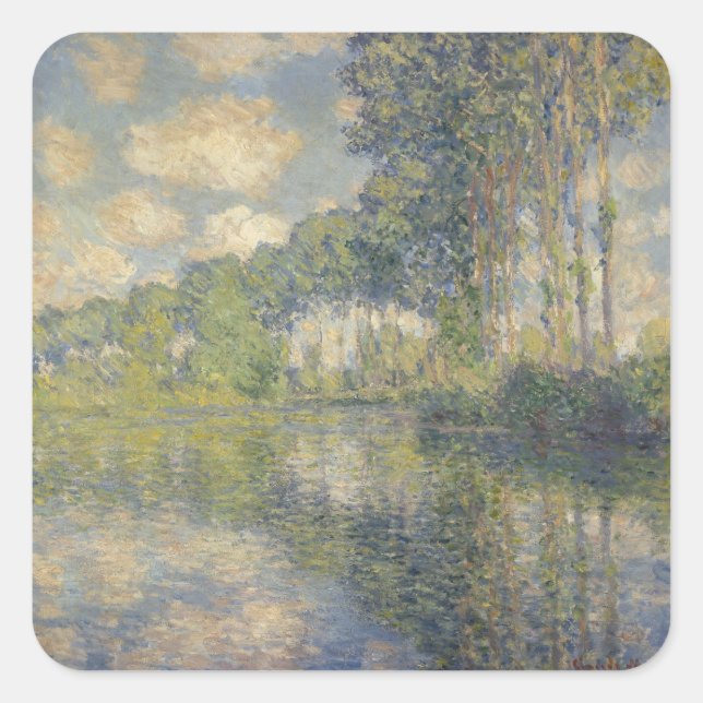 Poplars auf der Epte - Monet Quadratischer Aufkleber (Vorderseite)