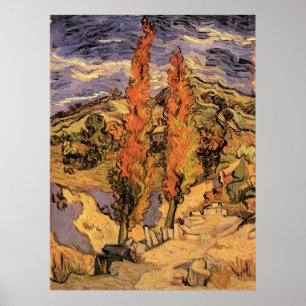 Poplars auf der Straße durch Hügel von Vincent van Poster