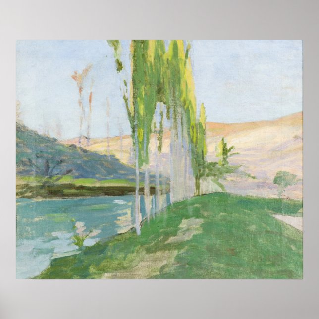 Poplars wachsen in der Nähe eines Wasserkurses Poster (Vorne)