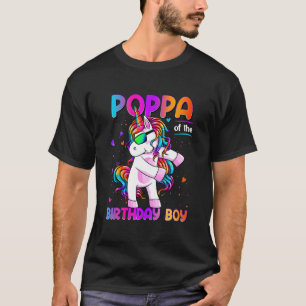 Poppa des Geburtstags-Junge Dabbing Einhorn Party  T-Shirt