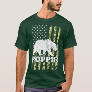 Poppie Bear Camping Hiking Camouflage USA T-Shirt