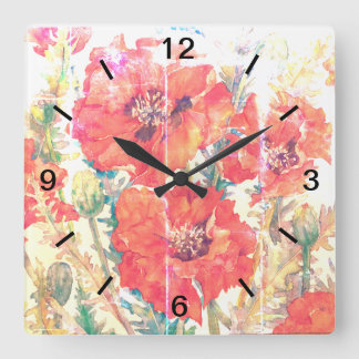 poppie flowers clock quadratische wanduhr