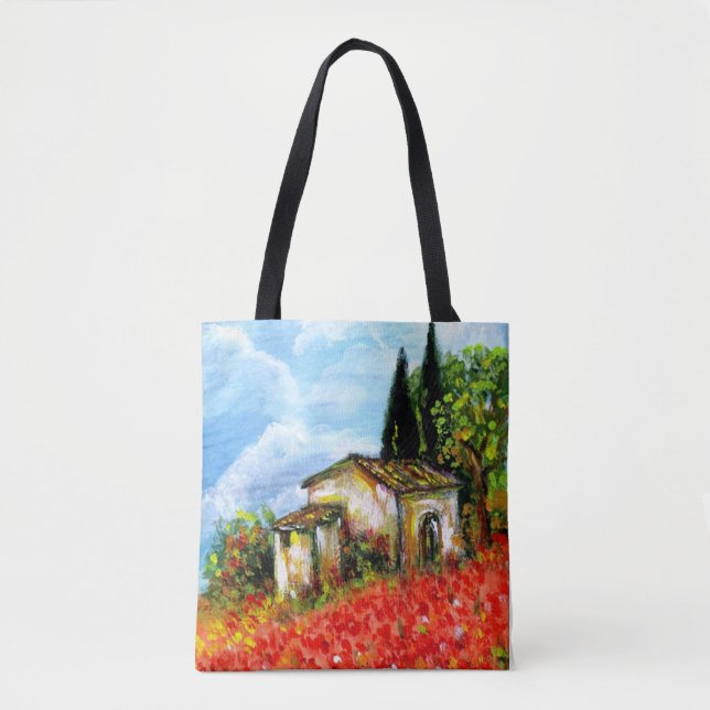 POPPIEN IN DER TUSKANISCHEN LANDSCHAFT Rote Blume  Tasche (Vorderseite)