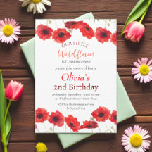 Poppies 2nd Second Birthday Girl Red Floral 