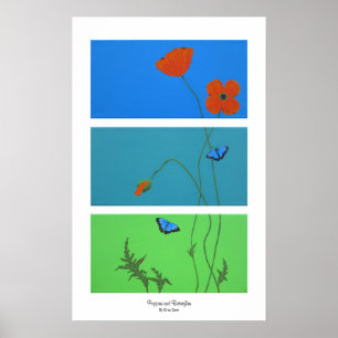 Poppies and Butterflies Poster