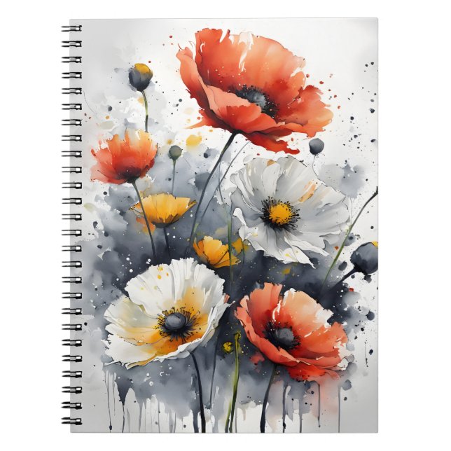 Poppies and daisies - Watercolor flowers Notizblock (Vorderseite)