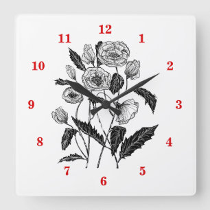 Poppies Art - Quadratische Wanduhr
