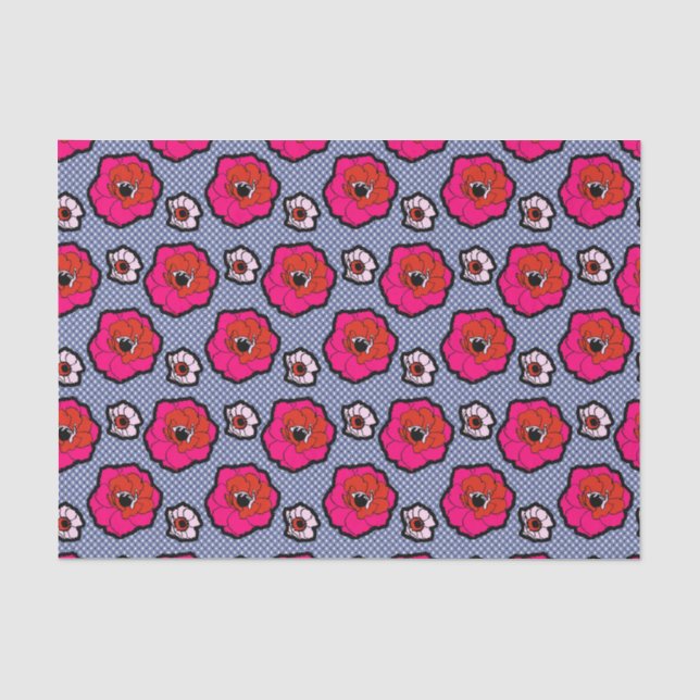 Poppies auf blauem Gewebe Seidenpapier (Vorderseite)