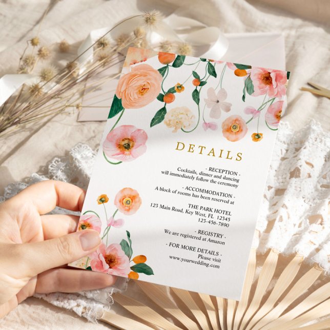 Poppies-Blume Hochzeitdetails Begleitkarte (Von Creator hochgeladen)