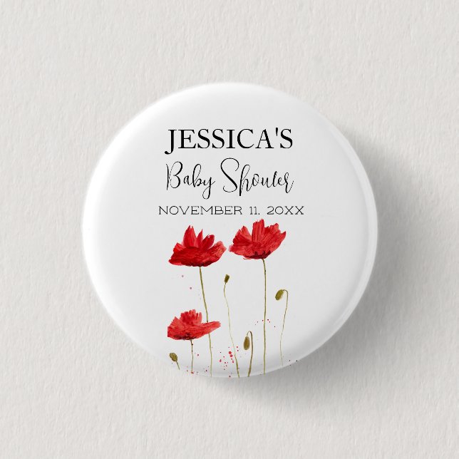 Poppies Blume Poppy Baby Dusche Wildblume Mädchen Button (Vorderseite)