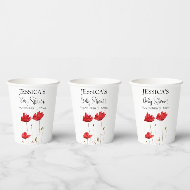 Poppies Blume Poppy Baby Dusche Wildblume Mädchen Pappbecher (Multi)