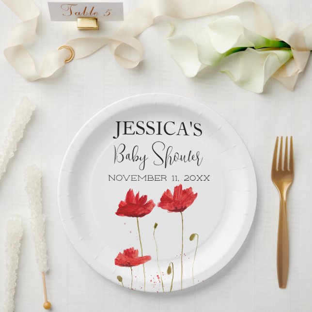 Poppies Blume Poppy Baby Dusche Wildblume Mädchen Pappteller (Hochzeit)