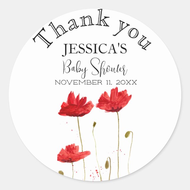 Poppies Blume Poppy Baby Dusche Wildblume Mädchen Runder Aufkleber (Vorderseite)