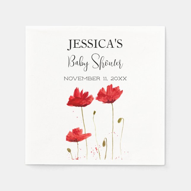 Poppies Blume Poppy Baby Dusche Wildblume Mädchen Serviette (Vorderseite)