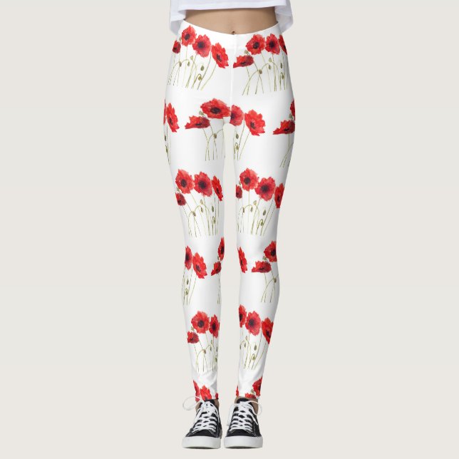 Poppies Blumenmohn Sommergarten Fitness Leggings (Vorderseite)