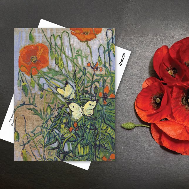 Poppies Butterflies Vincent van Gogh Postkarte (Von Creator hochgeladen)