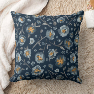 Poppies Charming Blue Gray Yellow Poppy Floral Kissen