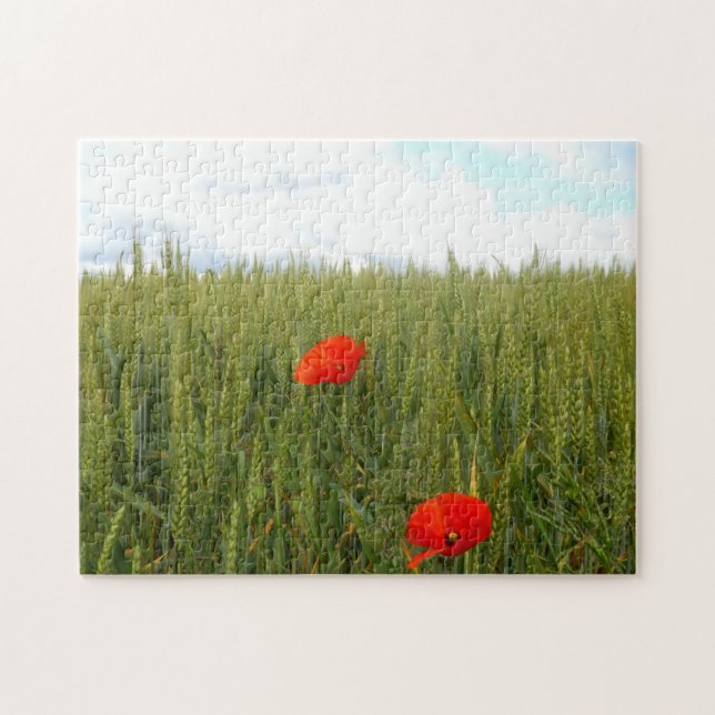 Poppies dans le champ de blé Puzzle photo avec boî (Horizontal)