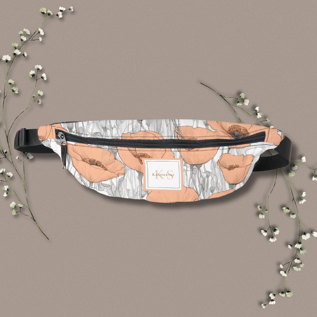 Poppies de Pêche Élégante moderne Fête de Mariage  (Peach Poppies Personalized Fanny Pack coordinates with Peach Poppies Elegant Wedding Invite Suite.)