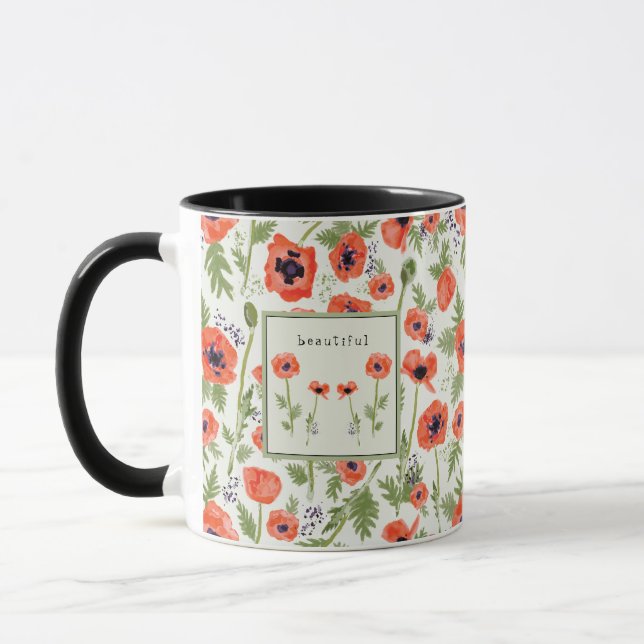 Poppies Elegante Wasserfarben Blume Name Tasse (Links)