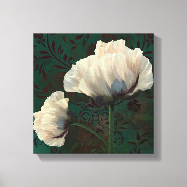 Poppies en Verdigris Creme Mohn Blume grün Leinwanddruck (Vorderseite)