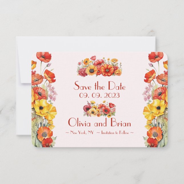 Poppies Flat Save the Date Card (Vorderseite)