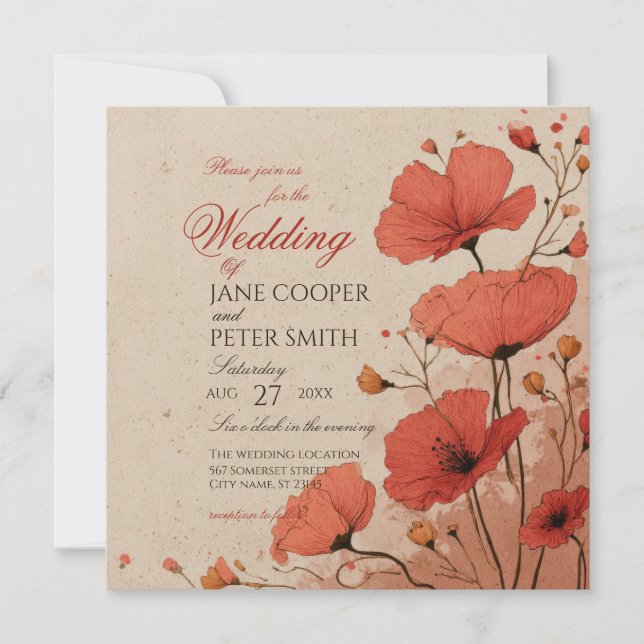 Poppies floral Wedding Invitation (Devant)