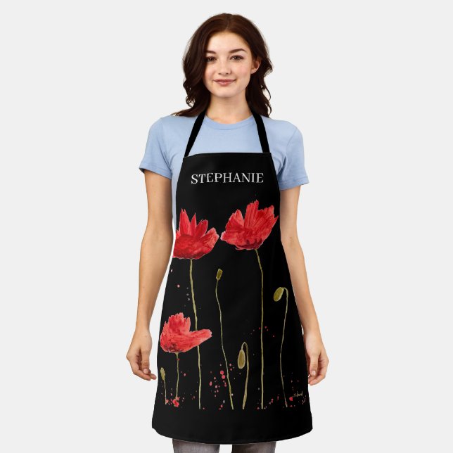 Poppies floraler Roter Mohn Botanischer Art Sommer Schürze (Getragen)