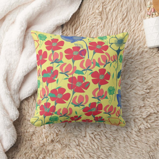 Poppies Garden Yellow Cushion Kissen (Decke)