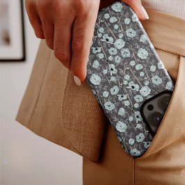 Poppies Gray Blue Black Watercolor Blume iPhone 14 Pro Hülle