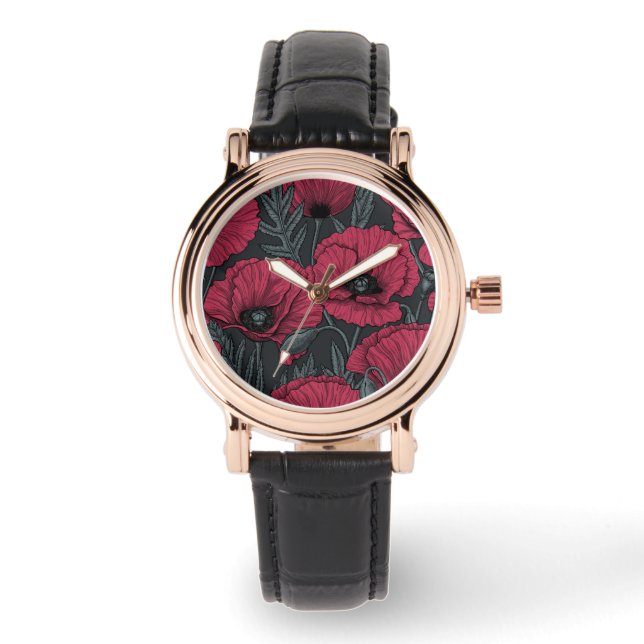 Poppies in Viva Magenta Armbanduhr (Vorderseite)