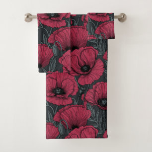 Poppies in Viva Magenta Badhandtuch Set