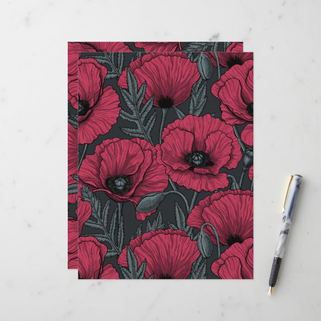 Poppies in Viva Magenta Farbe des Jahres 2023 (Vorderseite/Rückseite Beispiel)
