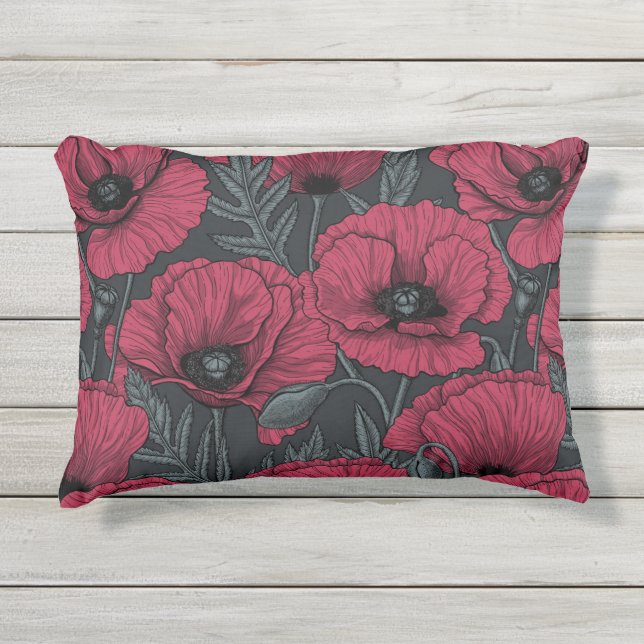 Poppies in Viva Magenta Kissen Für Draußen (Vorderseite)
