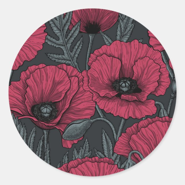 Poppies in Viva Magenta Runder Aufkleber (Vorderseite)