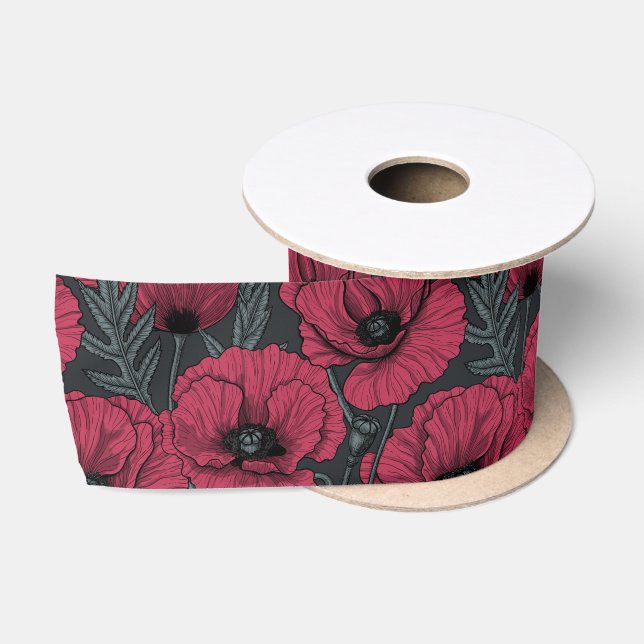 Poppies in Viva Magenta Satinband (Spule)