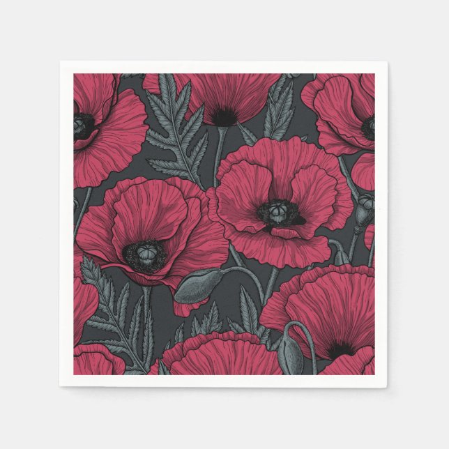 Poppies in Viva Magenta Serviette (Vorderseite)
